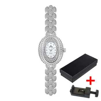 Дамски часовник с овални циферблат в ретро стил, цвят: златист, сребрист, с диаманти, Елегантна верижка, кварцов механизъм водоустойчив Маркови дамски часовник, Дамски бижута