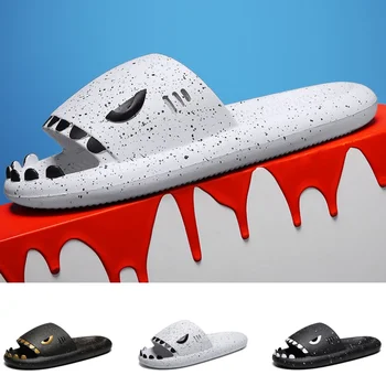Дамски чехли с изображение на звездното небе, Щитозубой акули, мъжка домашна устойчива на плъзгане чифт, Детски обувки на равна подметка за баня, улични сандали