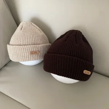 Детска шапка за защита на ушите Есен-зима от чист памук за момичета, детски кожена шапка, с етикет, вълнена топла шапка с превръзка на главата за момичета, удебелена капачка за момичета
