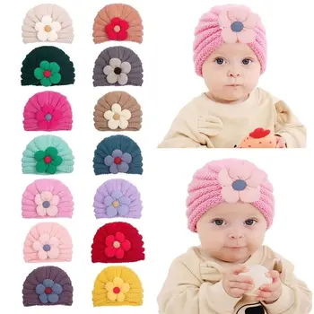 Детска шапка от мек цветя, есенни и Зимни шапки, дебели пуловер, шапка за деца, Тюрбан, превръзка на главата си, Топла детска топло шапчица