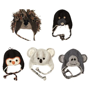 Детска шапчица-капор, шапка с животни, вязаная на една кука топла зимна шапка за деца, пряка доставка за бебета