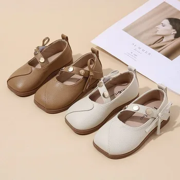 Детски кожени обувки 2024 Пролет и есен Нова мода за момичета Персонализирани кожени обувки на принцесата с квадратна уста
