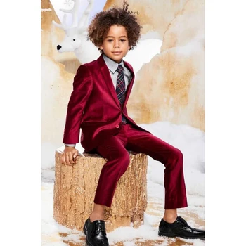 Детски костюми за момчета, луксозно оборудвана смокинг от 2 теми, однобортный блейзър, комплект панталон за си официална вечеря, кадифе детски дрехи