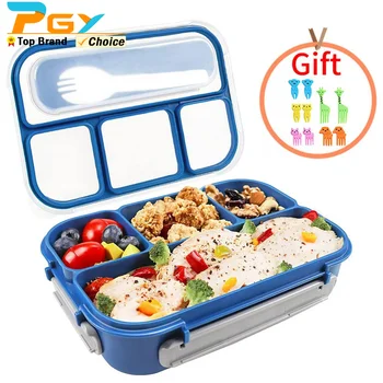 Детски обяд-бокс Бенто с 4 отделения и лъжица, която не съдържа BPA, 1000 МЛ, херметична кутия за съхранение на училищни продукти, контейнери за съхранение на храна