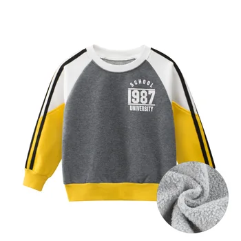 Детски плюшени качулки 2023, есенно-зимния пуловер, топ за момчета и момичета, флисовые качулки с писмото принтом, дрехи за деца с дълъг ръкав