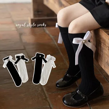 Детски чорап, корейски модерен чорап с голям лък за момичета, пролетта и есента чорап принцеса до коляното с рюшами за 3-6 години