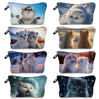 Дизайн с анимационни любимци принтом, практичен органайзер, чанта за тоалетни принадлежности, козметика чанти, женски грим, скъпа фигура на снежната Котка, Плажни пътуване