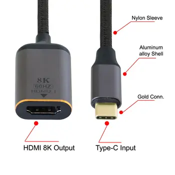 Дисплей 8K 60HZ 4K UHD HDTV Мъжки монитор USB4 USB-C до женския кабел HDTV 2.0 Type-C Източник