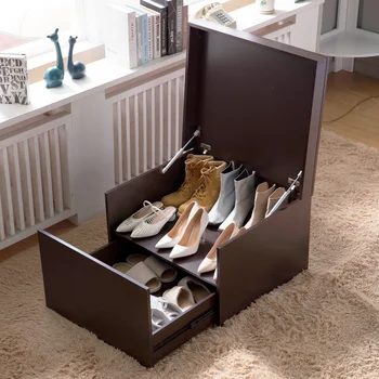 Дървен шкаф за съхранение на обувки, табуретка за съхранение на обувки, кафяви, 27,6 