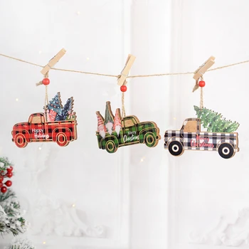 Дървени боядисани цветни кола, украса за Коледната елха, Коледни украси за дома, Коледен подарък, Дървен Окачен медальон