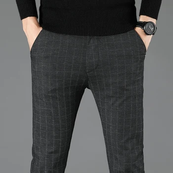 Ежедневни панталони за мъжете Марка дрехи Бизнес Участък на Тънък каре Модни Корейски Класически Черни Сини панталони мъжки