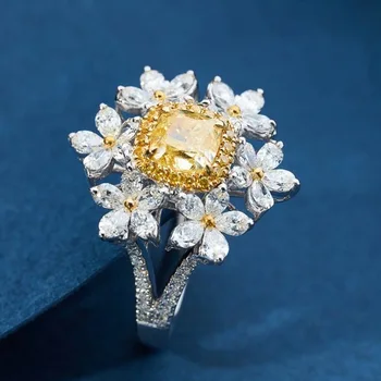 Елегантен Кристал пръстен във формата на снежинки за младоженци, Сватбени Аксесоари, Модерно пръстен S925, Женски пръстен с цветя модел, Регулируема