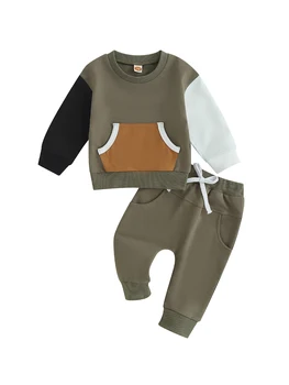 Елегантен спортен костюм от 2 теми за деца, уютна hoody с дълъг ръкав, джоб и еластични штанами за есенното облекло за момче