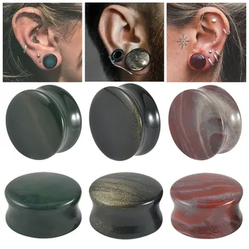 Естествен камък Двойна светкавица тапи за уши от Органичен камък, Сензори за разтягане на ушите, Удължител ушите, Бижута за пиърсинг 6 mm-25 mm