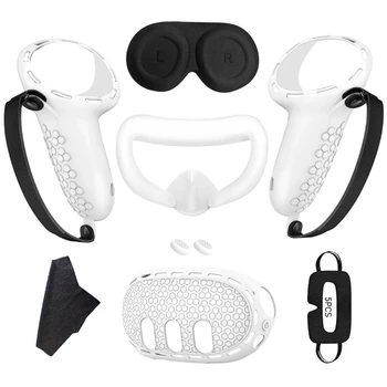 За Meta Quest 3 Силиконов калъф + калъф за писалки + предна хастар + Затемняющая маска на Пълен комплект Силиконов калъф за защита от течове VR