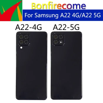 За Samsung Galaxy A22 Батерия 5G и 4G Черен капак на корпуса на задната врата с подмяна на обектива