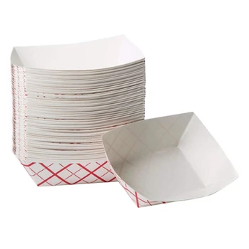 За еднократна употреба хартиени корита за хранене 100шт - Херметически затворен хартиени лодки за хранене в червената и бялата клетка - Хартиени корита за хранене