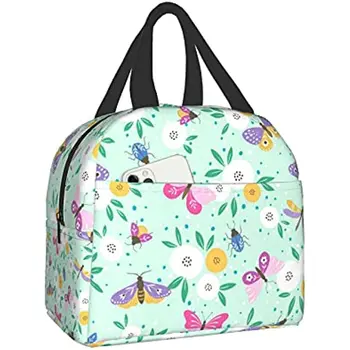 Завод Пеперуда на Цвете Женствена чанта за обяд Самозалепваща Преносима чанта-хладилник за обяд за Еднократна употреба за пикник Работа за пътуване на открито