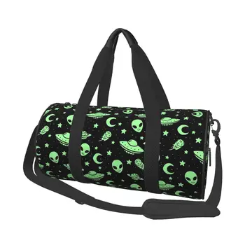 Зелена спортна чанта Alien UFO Moon, стръмни багаж, Спортни чанти, мъжки и женски аксесоари за фитнес модел, Колоритен чанта за фитнес, преносими чанти