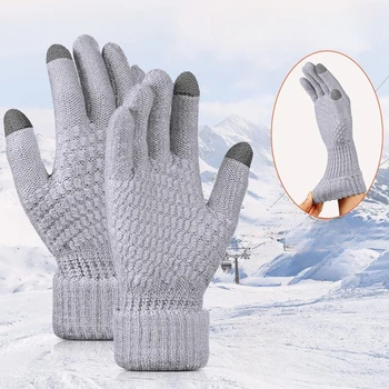 Зимни ръкавици със сензорен екран, топли еластични възли ръкавици, имитация на вълна, дамски ръкавици Luvas, свързани с кука, за жени и мъже