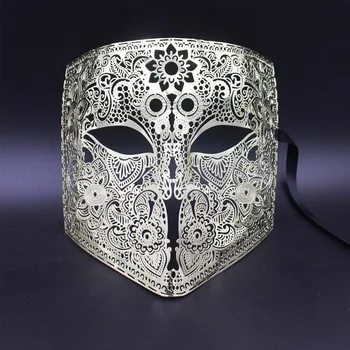 Златисто-сребрист цвят, Маскарадная маска за cosplay Bauta Phantom, черен метален щит с черепа, маска за парти Mardi Gras Joker