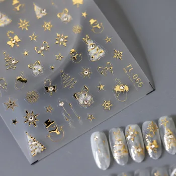 Златна Коледа стикер за нокти с метален ефект Сребърни Лунни Звезди на Самозалепващи етикети-стикери за коледна декорация на нокти