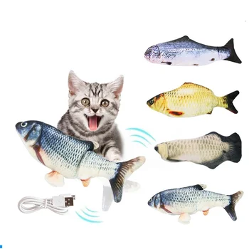 Играчка-симулатор на електрически котка за домашен любимец, USB-зарядно, Интерактивни Реалистични играчки за дъвчене и ухапване от домашни котки, Гъвкава играчка за котки, Рибки, играчки за домашни любимци