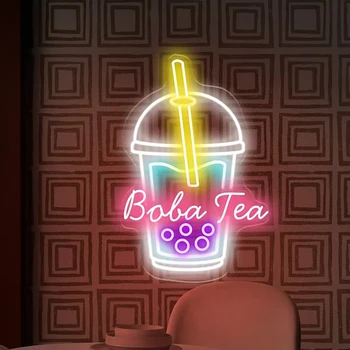 Изработена по поръчка Неонова реклама Boba Tea Bar Shop Декор на стените Акрилни led и неоново осветление Безплатен дизайн Бързо оферта