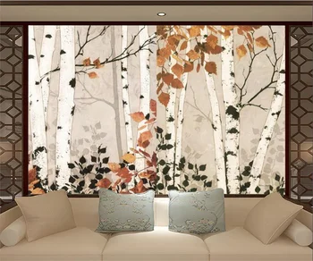 Изработена по поръчка фонова стена за хол и спалня, абстрактен гора, ръчно рисувани дърво, снимка, картина с маслени бои, тапети с дърво