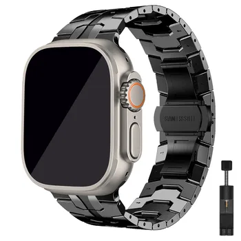 Каишка за Apple Watch 8 7 41 45 mm 6 5 4 3 44 40 мм за iWatch Ultra 49 мм 38 42 мм Луксозна Метална верижка от неръждаема Стомана