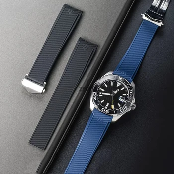 качествен силиконов каучук каишка за часовника 22 мм Водоустойчив гривна Каишка за часовник TAG HEUER AQUARACER 300 WAY201B Watchchain