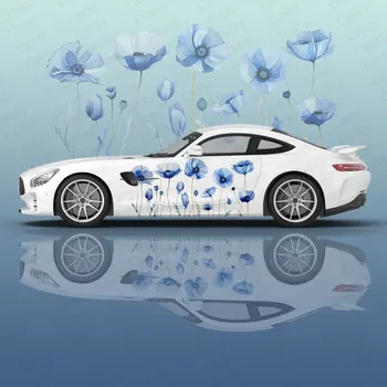 Китайската художествена синьо цвете печат 2 елемента Автомобили стикер за универсална големи автомобилни стикери Автомобили стикер за декорация на универсална автомобилна етикети