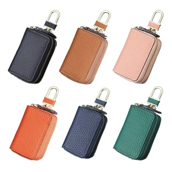 Кожена Икономка-икономка в Чантата си за ключовете от колата, двупластова чанта с цип за ключове J60F