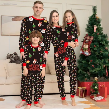 Коледен костюм Семейни Пижама с дълъг ръкав с шарките на Дядо Коледа Лосове, За деца, Мъже, жени, двойки, Комплект пижамной дрехи 2024