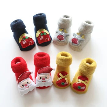 Коледни чорапи за децата, зимни нескользящие чорапи за момчета и момичета, топли памучни хавлиени чорапи за деца, Дебел, дълъг чорап
