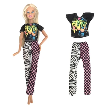 Комплект дрехи за кукли 1/6, черна риза с модел, панталони ръчно изработени дрехи за Барби кукли, аксесоари и играчки