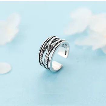 Корейското индивидуално пръстен с геометрични линии за жени сребрист цвят, за да Създадете една модерна пръстен на показалеца