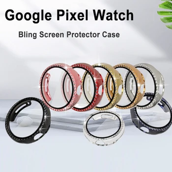 Корпус с диаманти + стъкло за часовници Google Pixel Каишка за PC Бронята е Защитно фолио за екрана на Пълен калъф за Google Pixel Watch 2 Аксесоари