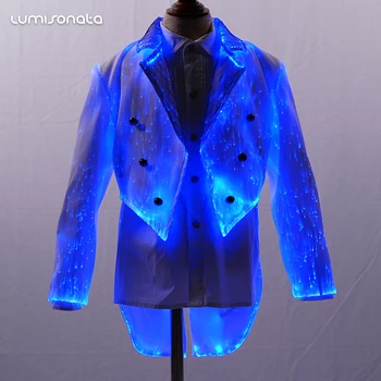 Костюми за танци от led тъкан, мъжки костюм от оптични влакна тъкани, светещи на мъжки костюми