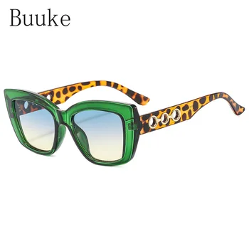 Котешко око, дамски Ретро и Уникални слънчеви очила с куха метална верига, Мъжки Тенденция нюанси, нитове UV400, Градиентные слънчеви очила