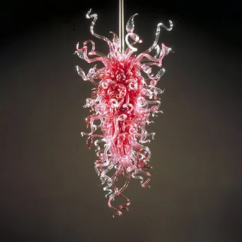 Красива розова полилей от бластване стъкло ръчна изработка, лампа за дневна, домашно произведения от стъкло осветление