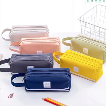 Креативна двупластова чанта за писалки с цип, холщовая чанта за съхранение на офис консумативи с голям капацитет, просто ръководство за употреба за моливи, джоб за химикалки