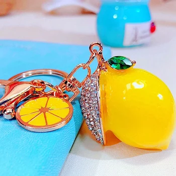 Креативна имитация на Плодове Прекрасен Малък планински кристал, Лимон ключодържател от колата Дамска чанта с Висулка, Бижута Подарък