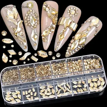 Кристални кристали, скъпоценни камъни, прозрачно стъкло, многоформные блестящи декорации с плоска задна част за дизайн на ноктите, занаяти, директна доставка