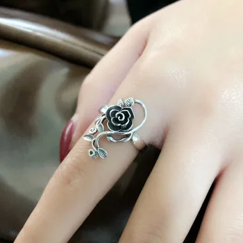 Купи пръстен за влюбените в етнически стил от сребро 925 проба, страхотна роза, прост отворен пръстен на безименния пръст, за жени, за партита, сладки бижута кръг