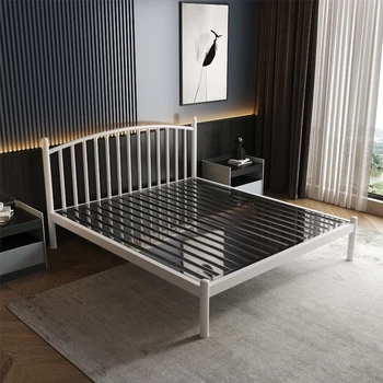 легло от неръждаема стомана 304, 1,5 m скандинавски модерен минималистичен рамка двойно легло 1,8 м, чиста червена апартамент, художествена легло без желязо, удебелена