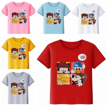 Летни дрехи с къс ръкав, тениска за момичета с led подсветка, тениски с изображение на Мики Маус, патици Донад, върховете на малки момчета, Детски дрехи