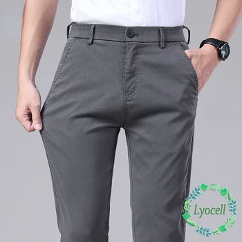 Летни Нови Мъжки панталони от мека тъкан лиоцелл Бизнес Тънък панталон с еластична талия Корейски обикновена стрейчевые ежедневни панталони Мъжки