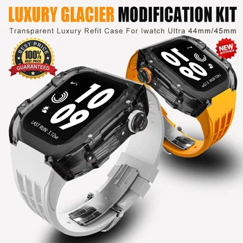 Луксозен Прозрачен Комплект Модификация Glacier за Apple Watch Case Ultra 49 мм 8 7 6 SE 5 4 45 мм 44 мм Гумена Лента iWatch Series 8