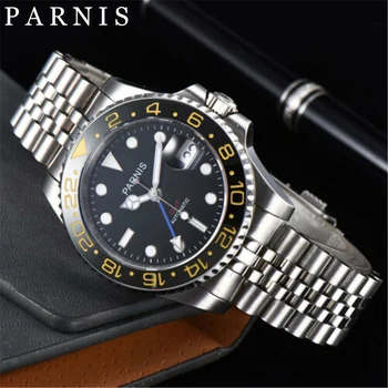 Луксозни механични часовници Parnis с 40-миллиметровым сапфирено стъкло, луминисцентно сензор GMT AutomaticMen